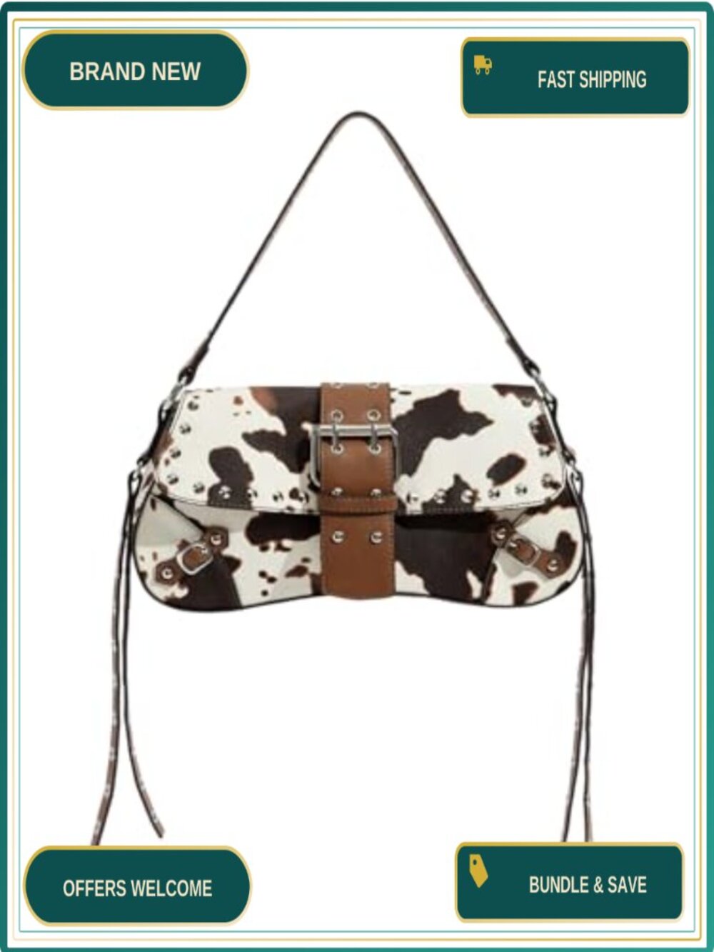 PU Leather Hobo Shoulder Bag Y2K Gothic Punk Clutch Purse for Women